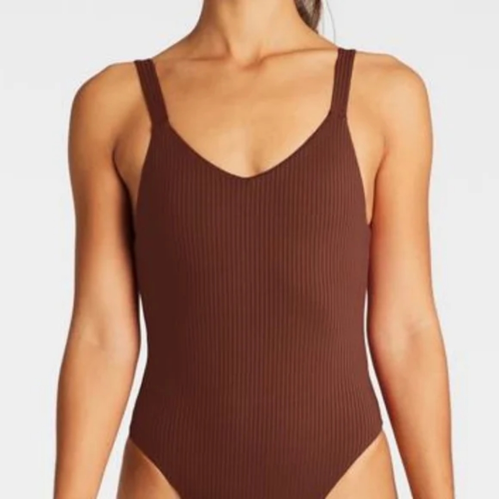 Vitamin A Leah One Piece Swimsuit Vintage Brown Ribbed VBR - Picture 3 of 4